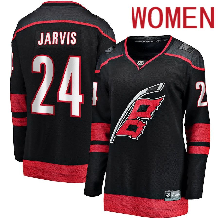 Women Carolina Hurricanes #24 Seth Jarvis Fanatics Branded Black Home Breakaway Player NHL Jersey